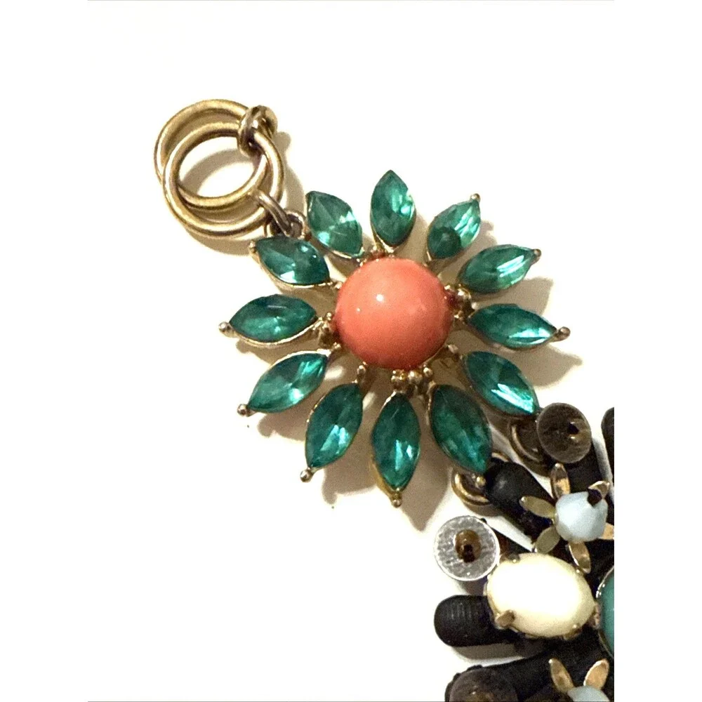 Banana Republic Flower Bouquet Bracelet Gold Tone Floral Statement Link 8